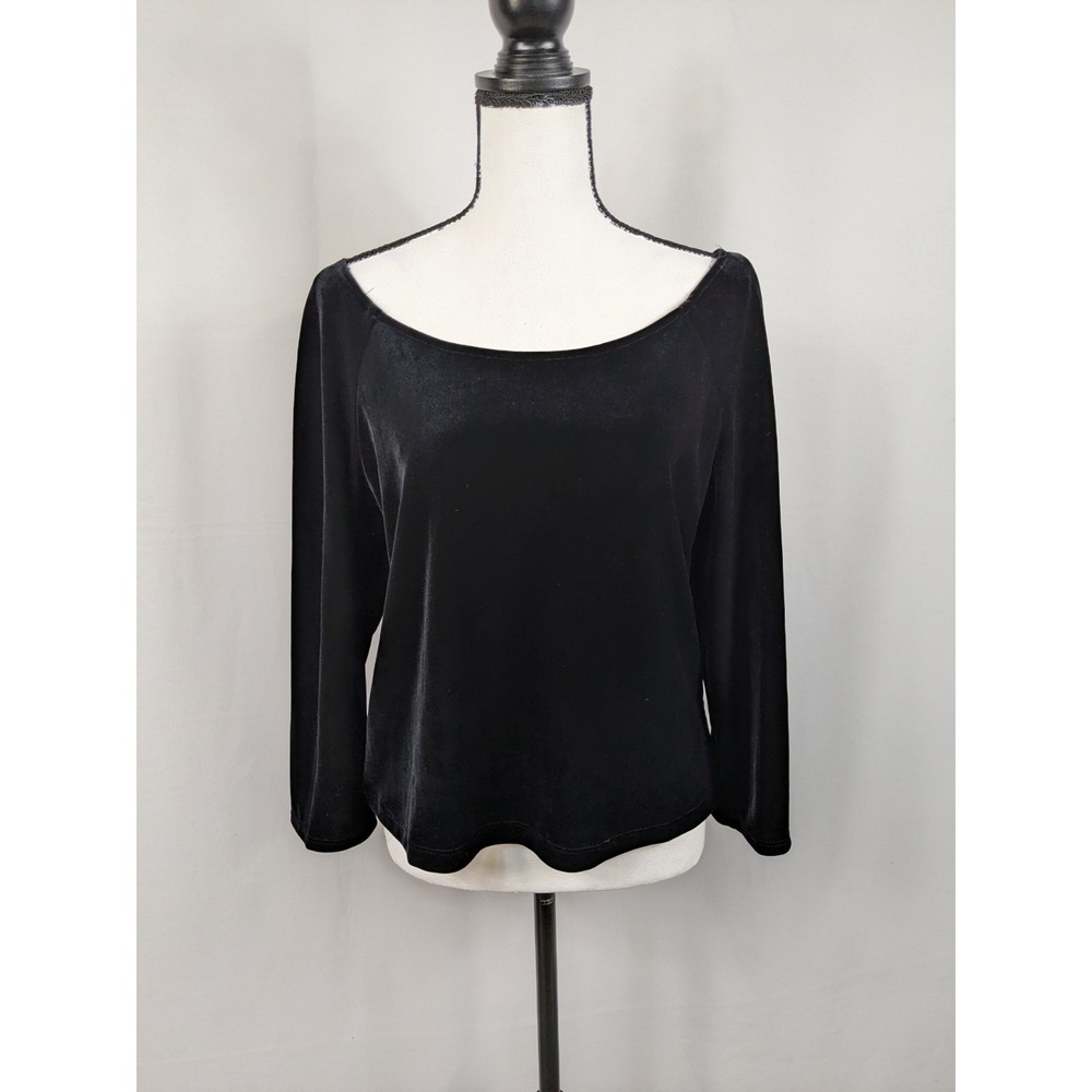 JR Nites By Caliendo Velvet Long Sleeve Top Size XL Black Goth Emo Grunge A094
